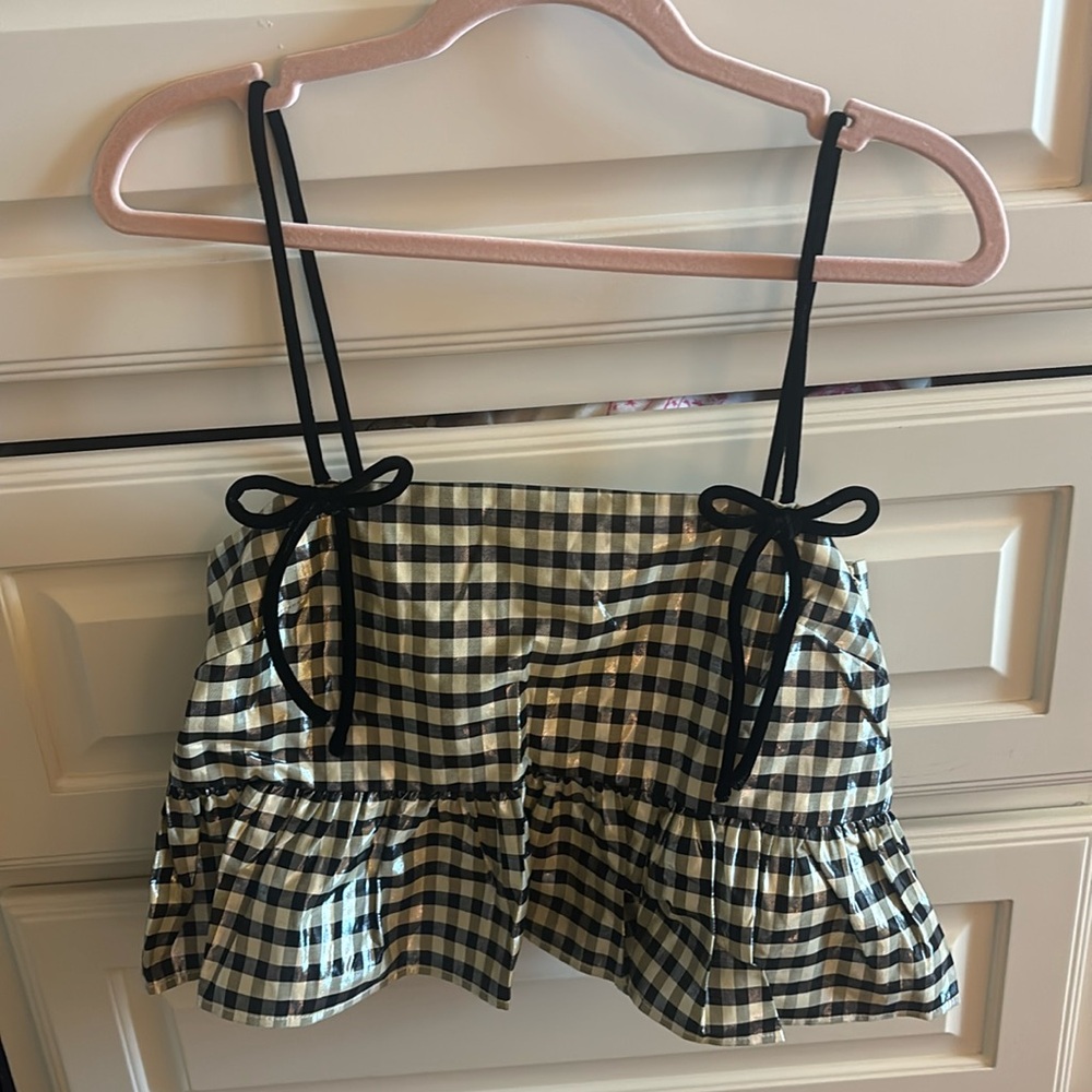 Ganni black and cream checked top!